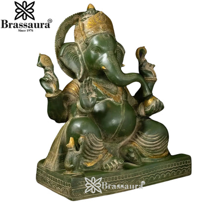 Brass Green Patina Ganesha Statue Weight 27.8 Kg And Height 20 Inch