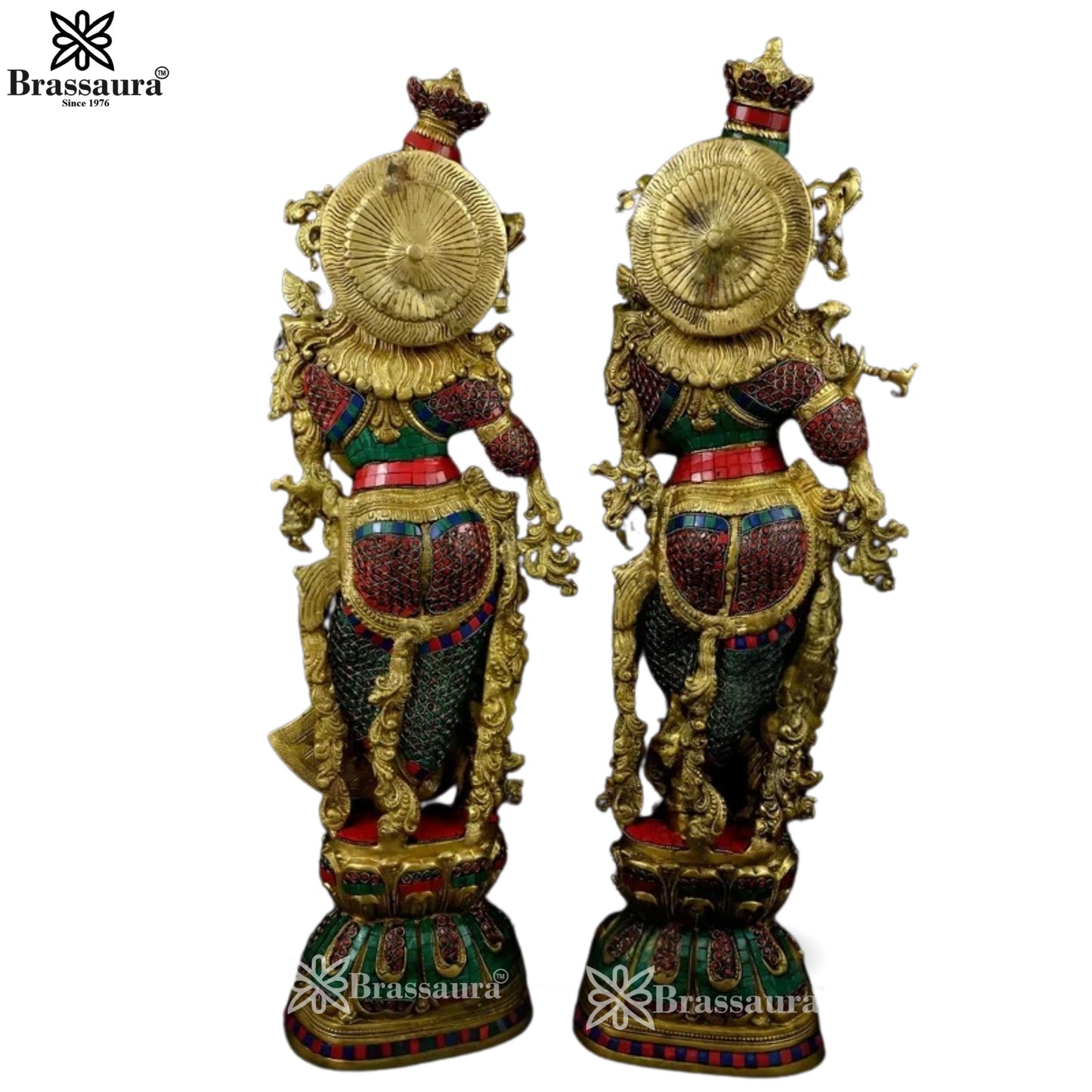 Brass Gem Stone Work Radha Krishna Murti Weight 33 Kg And Height 30 Inch