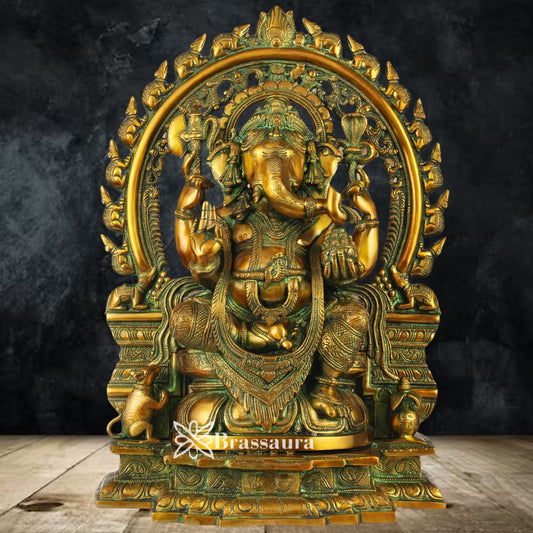 Brass Ring Ganesha Statue Weight 17.5 Kg & Height 19 Inch