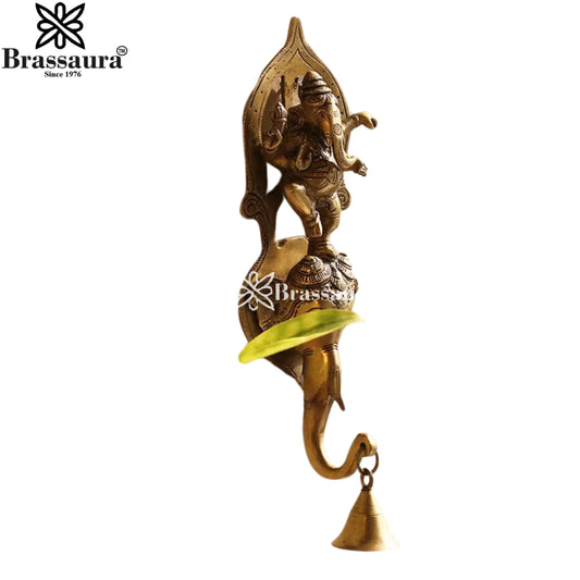 Brassaura™ Brass Ganesha Diya Statue – Height 13 Inches & Weight 1.6 Kgs | Spiritual Home Décor
