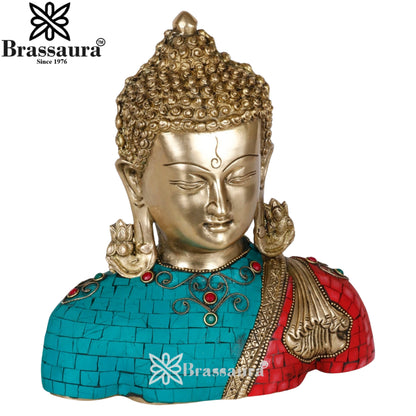 Brass Head Gem Stone Work Buddha Weight 3.5 kg & Height 9 Inch