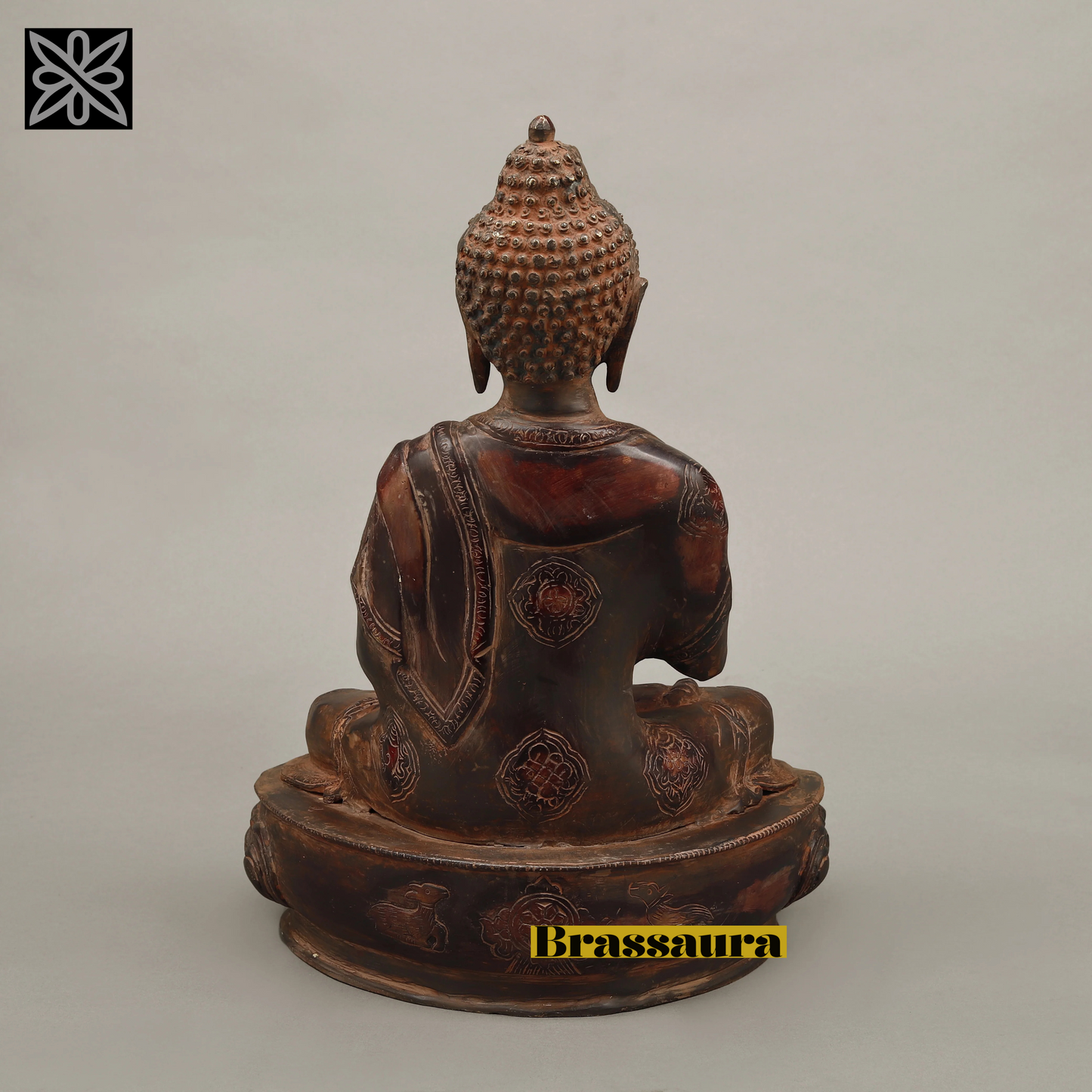 Brassaura™ Brass Buddha Statue in Blessing Posture – Height 17 Inches | Weight 9.88 Kgs | Copper Rustic Finish