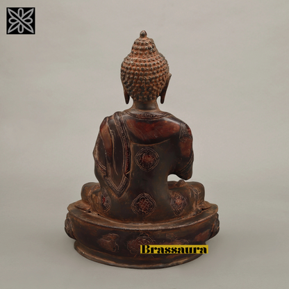 Brassaura™ Brass Buddha Statue in Blessing Posture – Height 17 Inches | Weight 9.88 Kgs | Copper Rustic Finish