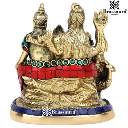 Brass Gem Stone Work Shiv Family  Weight 1.1 Kg & Height 5 Inch