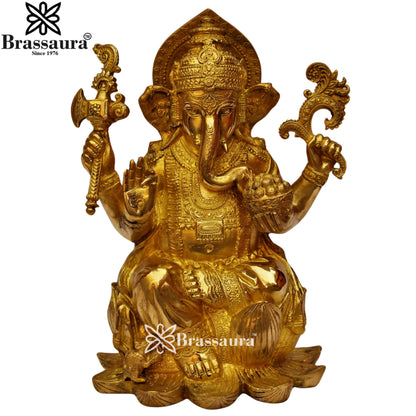 Brass Lotus Ganesha Statue Weight 15.5 Kg & Height 16 Inch