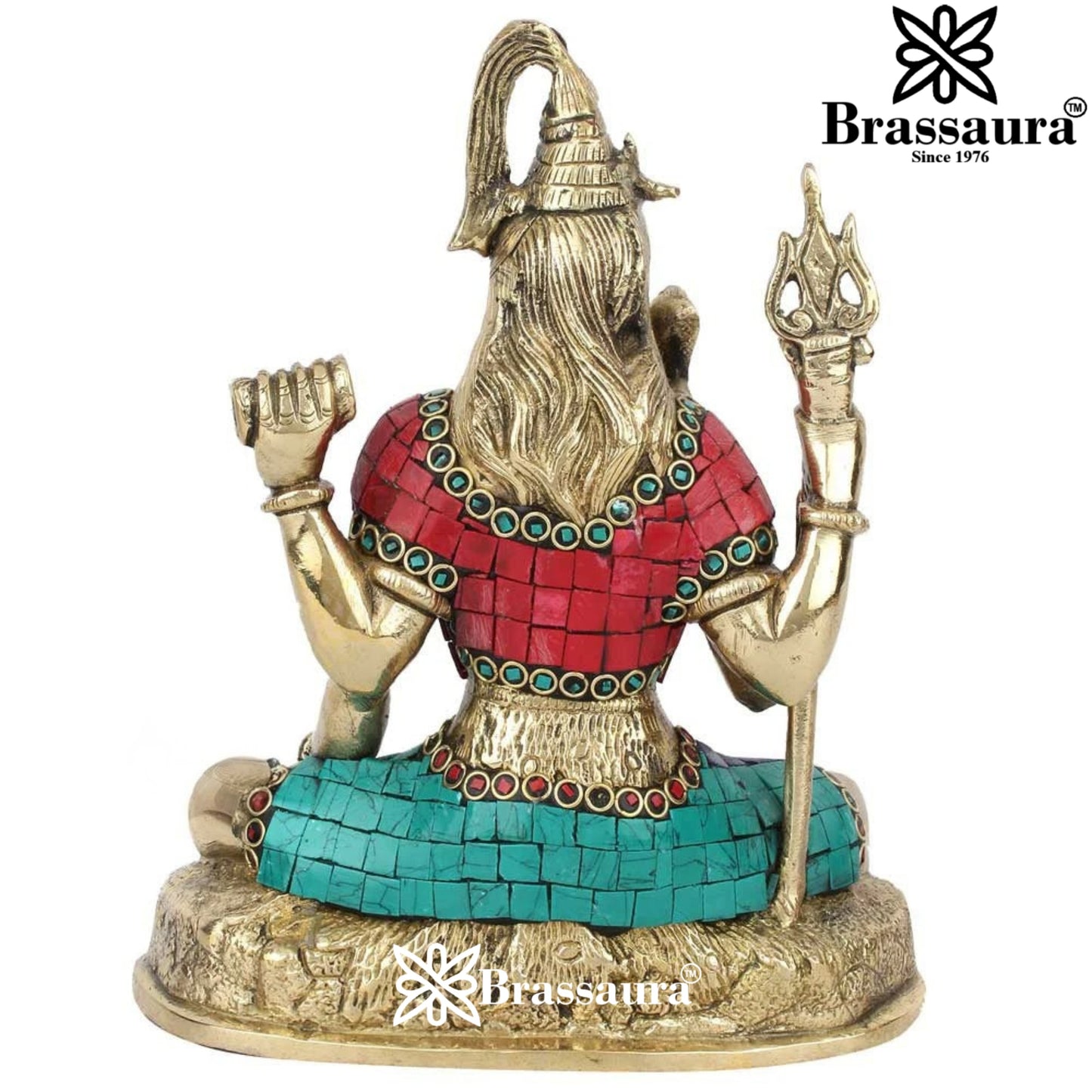 Brassaura™ Decorative Brass Shiva Murti with Gemstone Accents – Height 9 Inches & Weight 2.8 Kgs