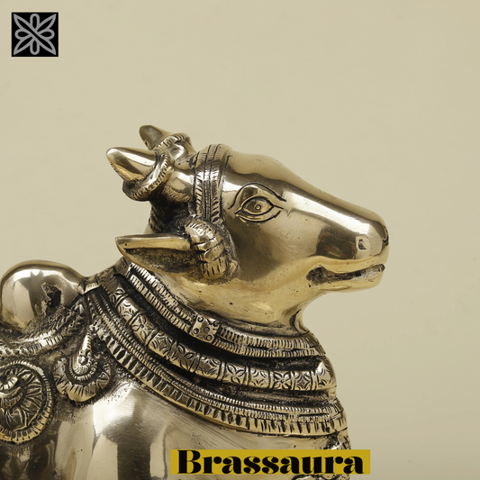 Brassaura® Brass Nandi Statue | 7.5 Inches Height | 5.88 Kgs Weight | Elegant Golden Finish