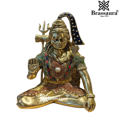 Brassaura™ Handcrafted Lord Shiva Brass Idol with Gem Embellishments – Height 12 Inches & Weight 4.8 Kgs
