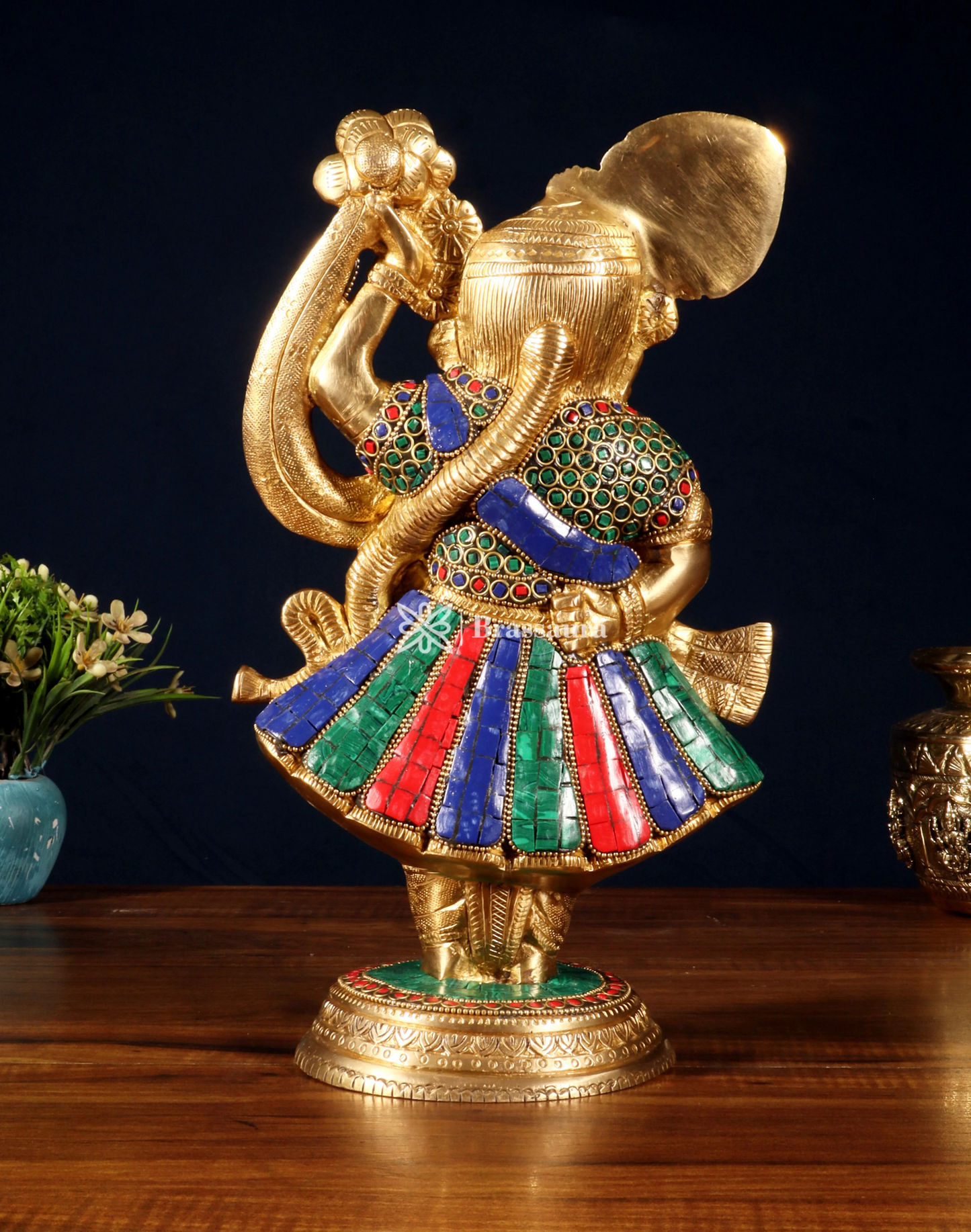 BrassAura™ Brass Lord Shrinath Ji Statue – Golden Finish with Pichwai Meenakari Work | Height 13 Inch | Weight 4.5 Kg