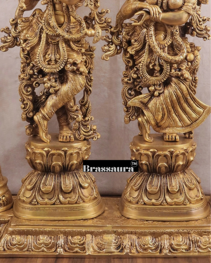 Brassaura™ Magnificent Brass Radha Krishna Temple Arch with Krishna Leelas – Arch Height 45 Inches & Total Weight 70 Kgs | Elegant Devotional Masterpiece
