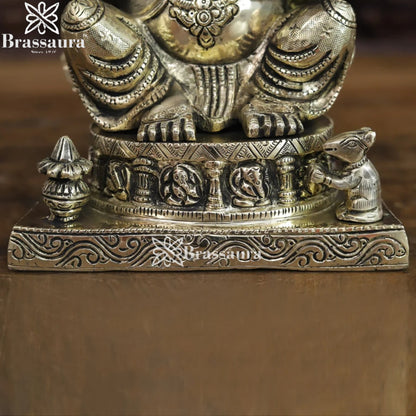 Brass Silver Patina Ganesha Weight 6.64 Kg & Height 10 Inch