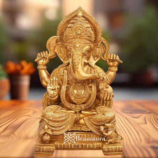 Brass Ganesha Statue Weight 16 Kg & Height 18 Inch