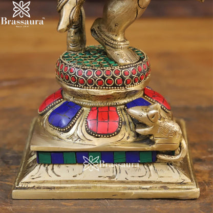 Brass Gem Stone Work Dancing Ganesha Weight 6 Kg & Height 13.5 Inch