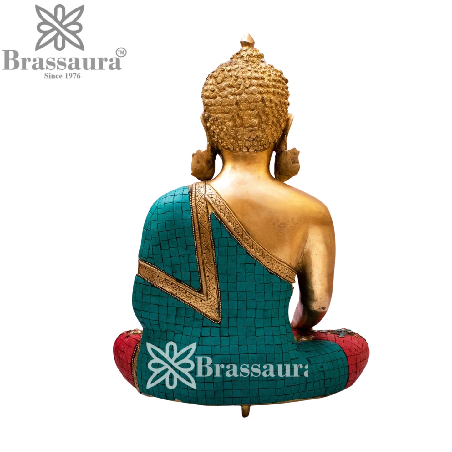 Brass Bhumisprasa Gem Stone Work Buddha Weight 10.4 kg & Height 16 Inch