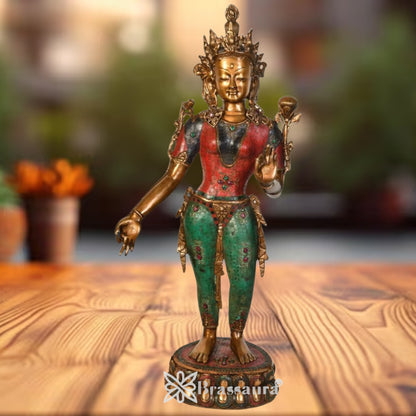 Brass Gem Stone Work Tara Weight 25 Kg & Height 40 Inch