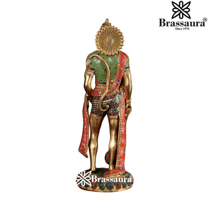 Brassaura™ Gemstone Crafted Brass Hanuman Murti – Height 24 Inches & Weight 13.5 Kgs | Temple Collection