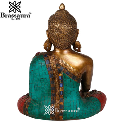 Brass Bhumisprasa Gem Stone Work Buddha Weight 6.5 kg & Height 12 Inch