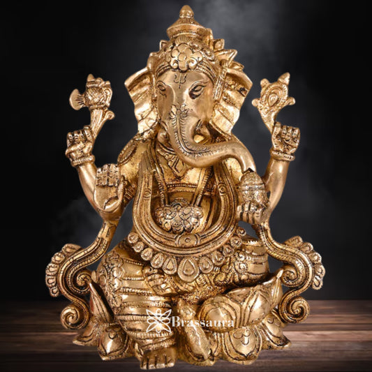 Brass Jewellery Ganesha Statue Weight 3.4 Kg & Height 8 Inch