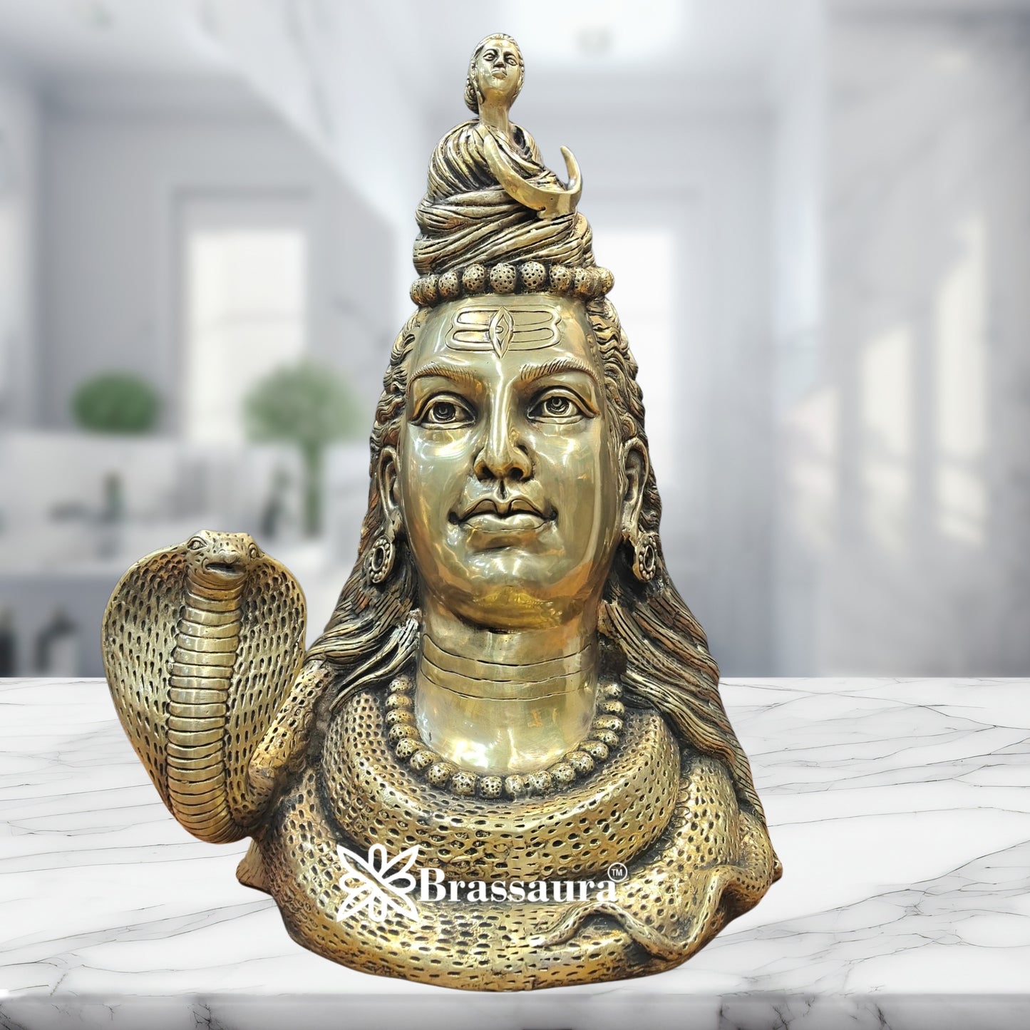 Brass Royal Golden Shiva Mukhlingam Weight 30Kg & Height 27 Inch
