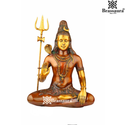 Brassaura™ Premium Brass Shiva Idol – Height 20 Inches & Weight 12 Kgs | Traditional Temple Statue