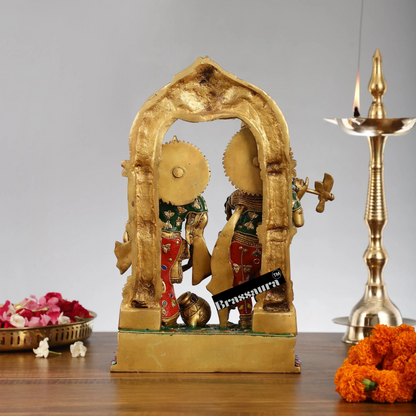 Brassaura™ Handcrafted Brass Radha Krishna Idol with Butter Pot & Yali Prabhavali – Height 14 Inches & Weight 7.5 Kgs | Devotional Statue