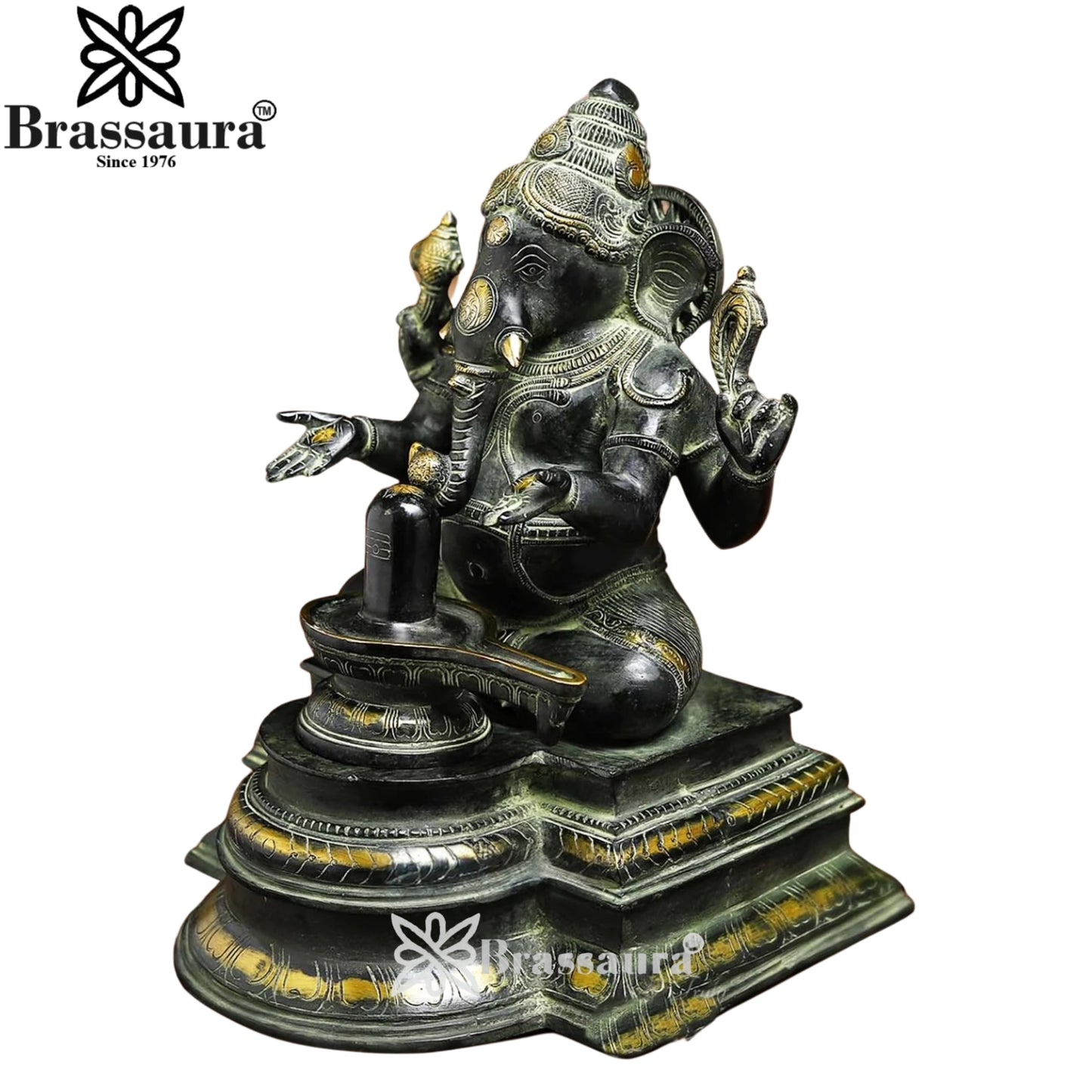 Brass Ganesha With Shivling Statue Weight 10.5 Kg And Height 14.5 Inch