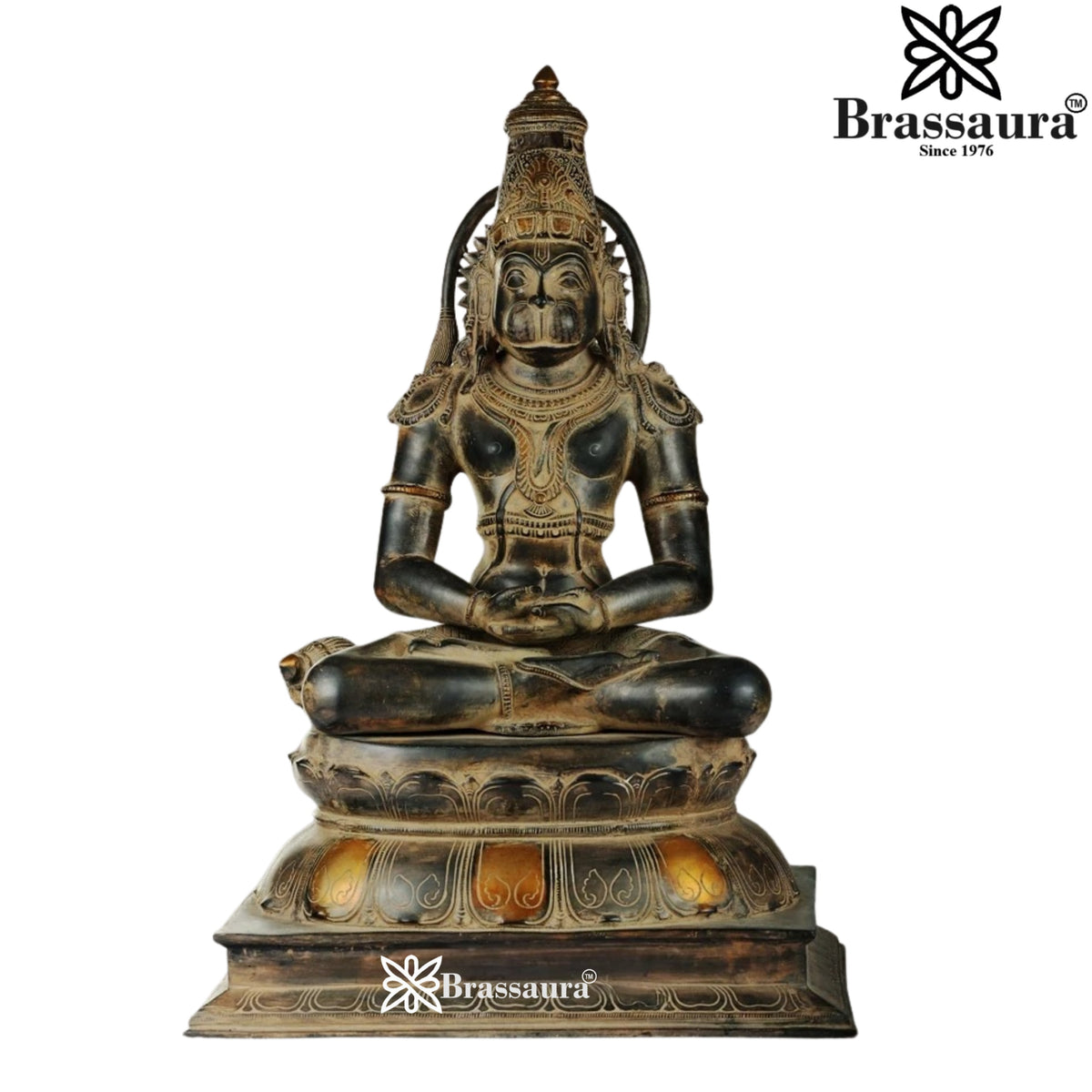 Brassaura® Hanuman Meditation Idol with Vintage Black And Copper Gold Finish | Pure Superfine Brass Handcrafted Murti | Brass Statue for Home Temple, Pooja Room | Height 16 Inches | Weight 14.5 Kgs