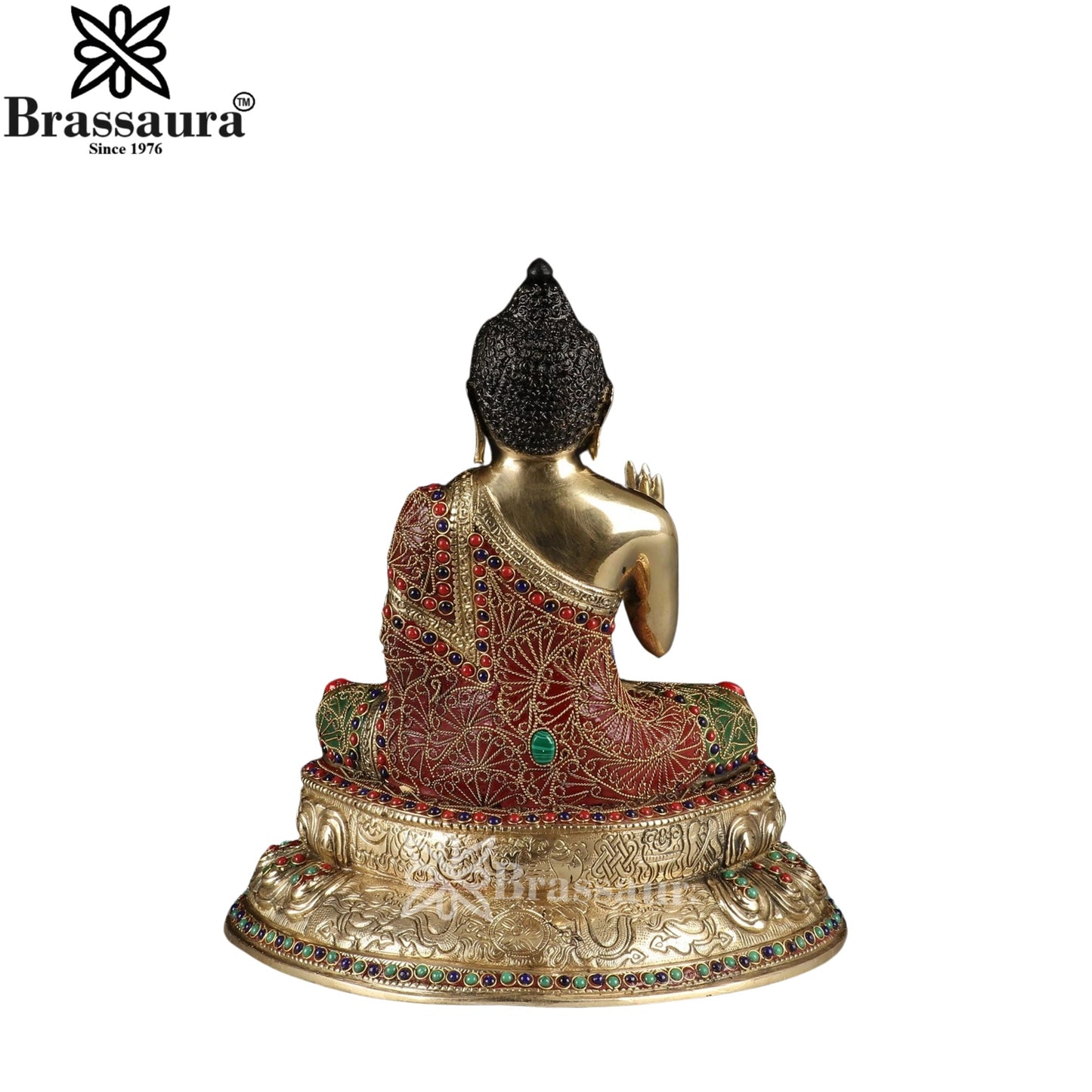 Brass Blessing Gem Stone Work Buddha Weight 7.3 kg & Height 15 Inch