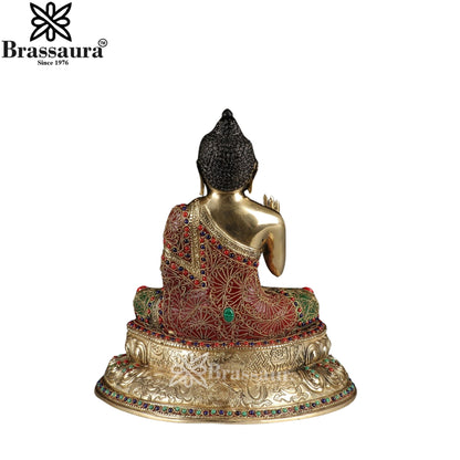 Brass Blessing Gem Stone Work Buddha Weight 7.3 kg & Height 15 Inch