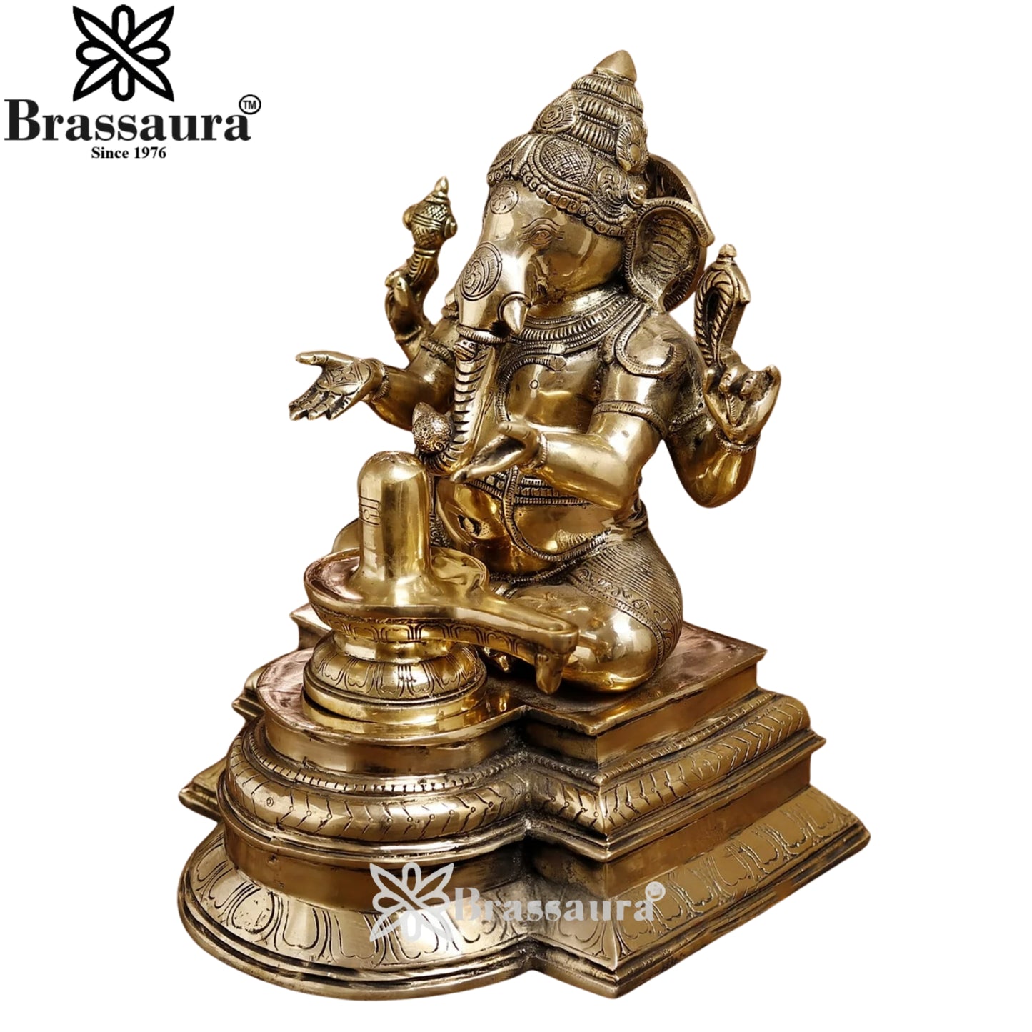 Brass Ganesha With Shivling Statue Weight 10.5 Kg And Height 14.5 Inch