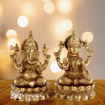 Brassaura™ Traditional Brass Laxmi Ganesha Murti – Height 5 Inches & Weight 2.9 Kgs | Puja & Temple Idol