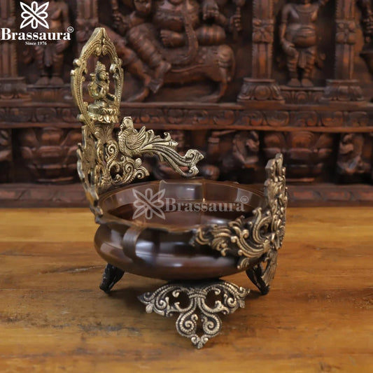 Brassaura™ Brass Laxmi Urli Statue – Height 13.5 Inches & Weight 4.96 Kgs | Temple & Home Accent