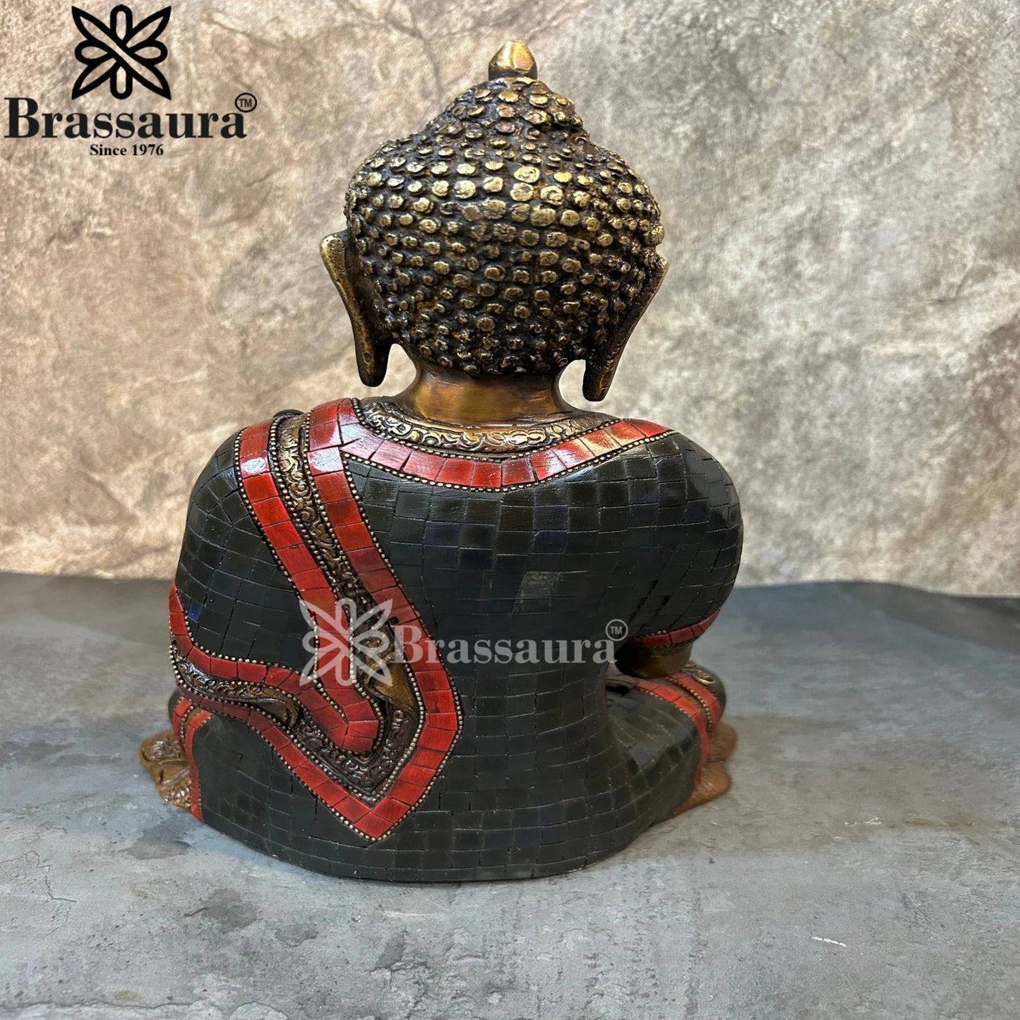 Brass Blessing Gem Stone Work Buddha Weight 5.3 kg & Height 11.5 Inch