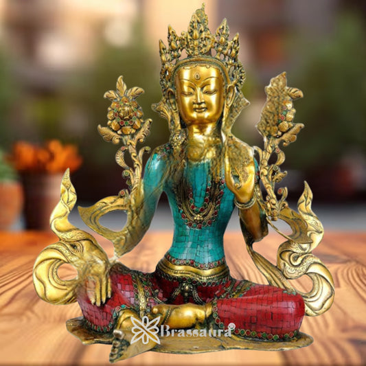 Brass Gem Stone Work Tara Weight 14 Kg & Height 18.5 Inch