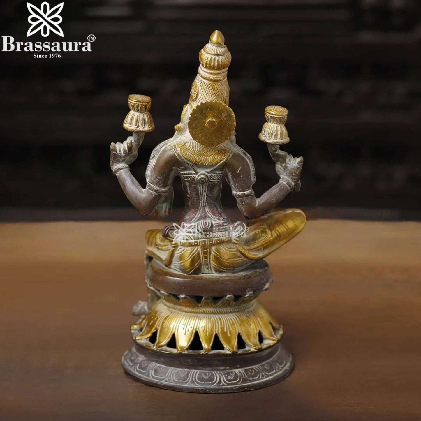 Brassaura™ Artistic Brass Laxmi Idol – Height 12 Inches & Weight 4.3 Kgs | Home & Puja Décor