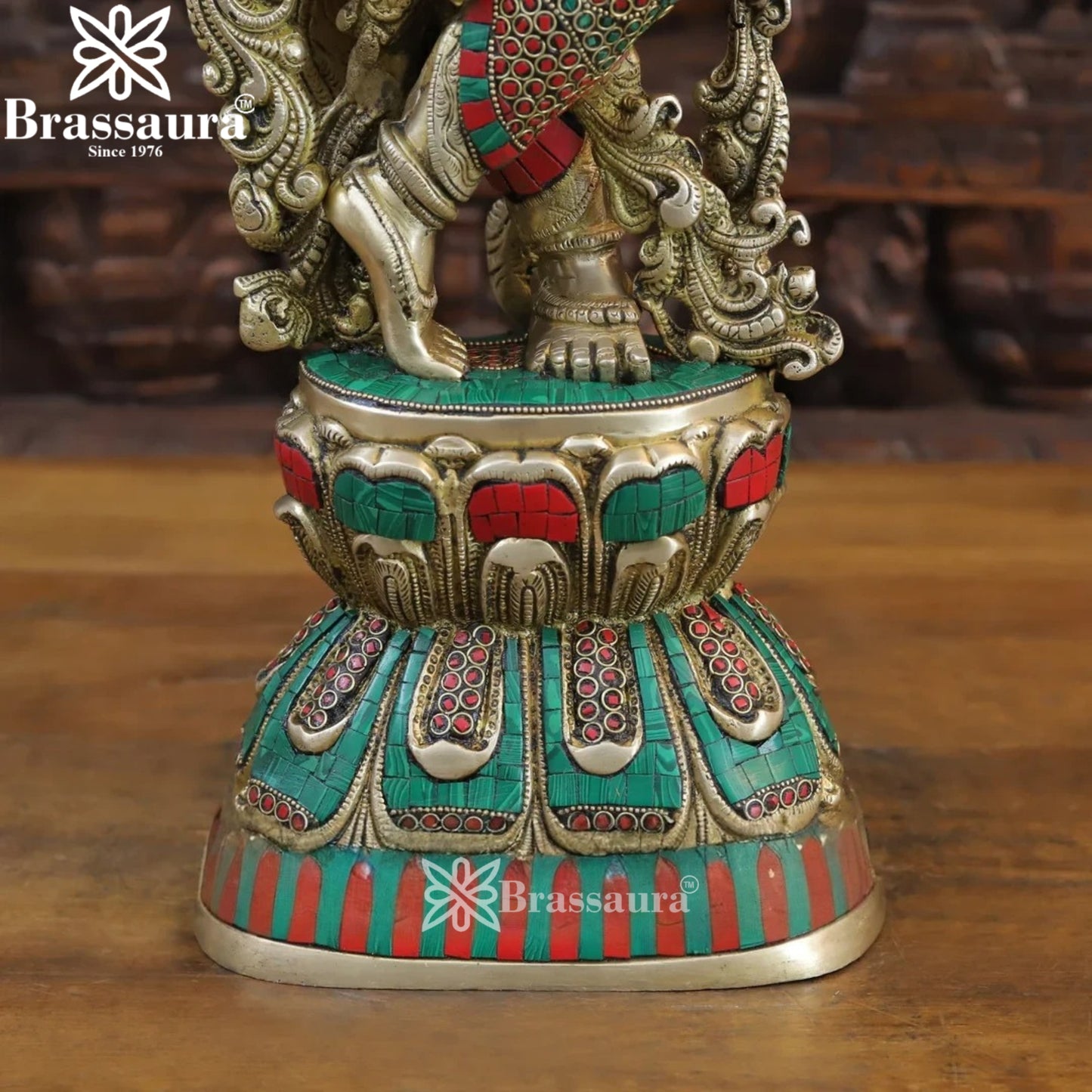 Brass Gem Stone Work Radha Krishna Murti Weight 32.34 Kg And Height 30 Inch