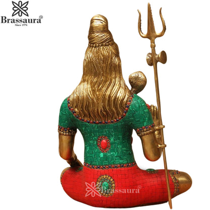 Brassaura™ Gemstone Decorated Brass Lord Shiva Statue – Height 20 Inches & 12.4 Kgs | Spiritual Home Accent