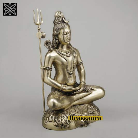 Brassaura™ Pure Brass Lord Shiva Idol – 23 Inch Height, 15.890 Kg Weight – Handcrafted Divine Statue