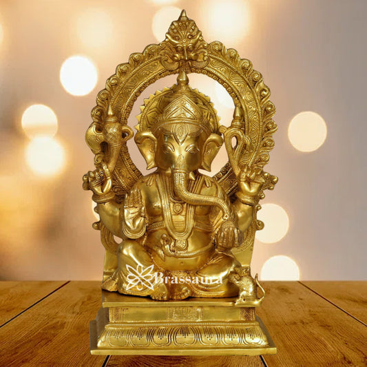 Brass Ring Ganesha Statue Weight 12.4 Kg & Height 17 Inch