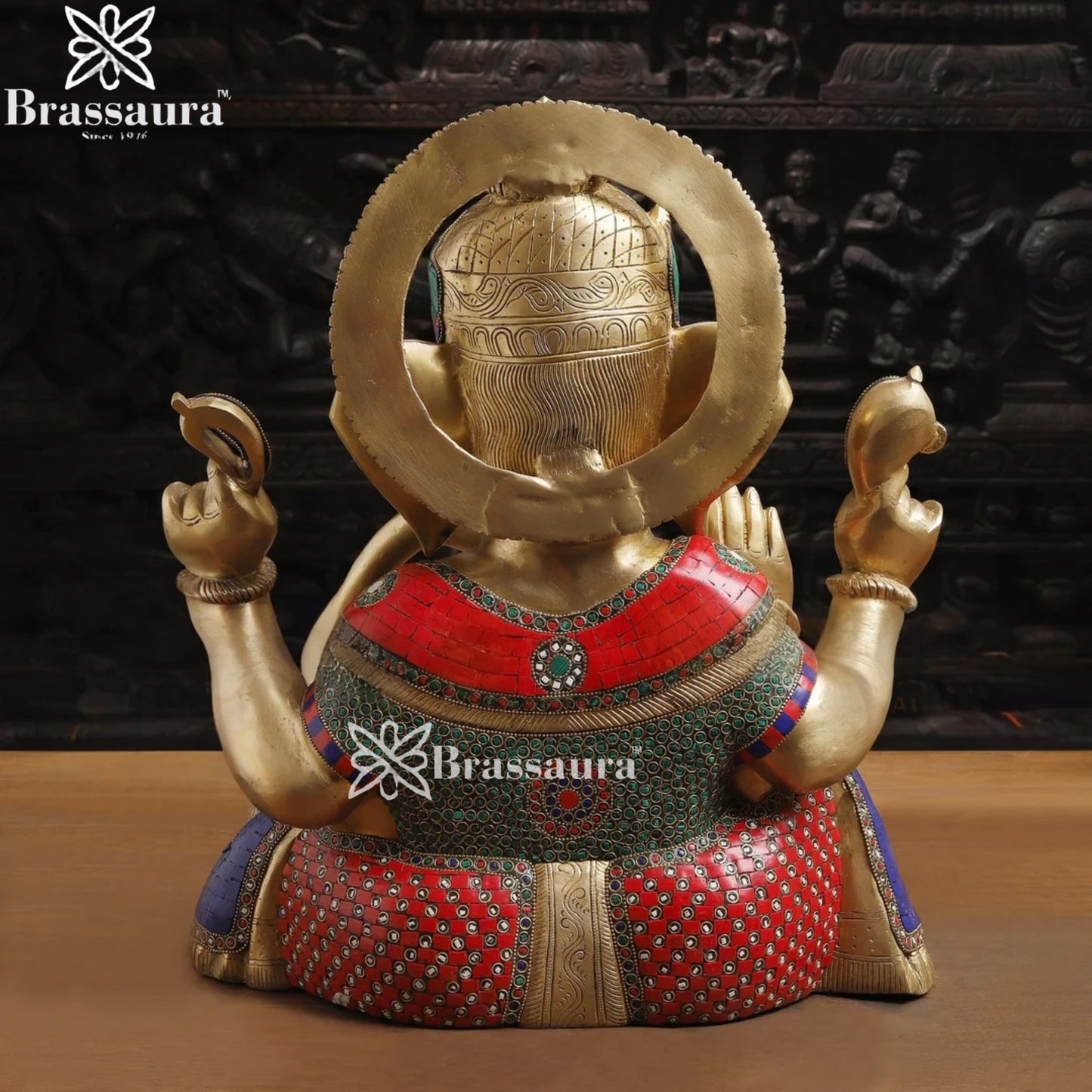 Brass Gem Stone Work Ganesha Weight 22.5 Kg & Height 18 Inch