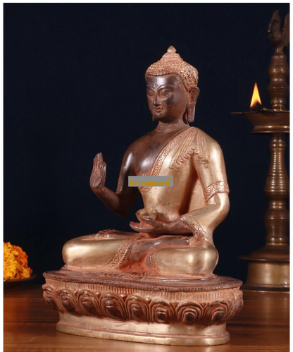 Brassaura™ Pure Brass Blessing Buddha Statue – Height 10.5 Inches, Weight 3.42 Kgs