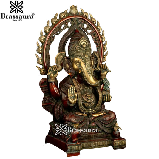 Brassaura® Lord Ganesha with Prabhavali | Multicolor Brass Idol | Height 21 Inches