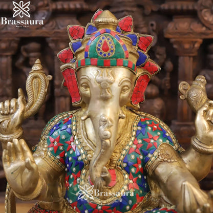 Brass Gem Stone Work Ganesha Weight 22 Kg & Height 20 Inch