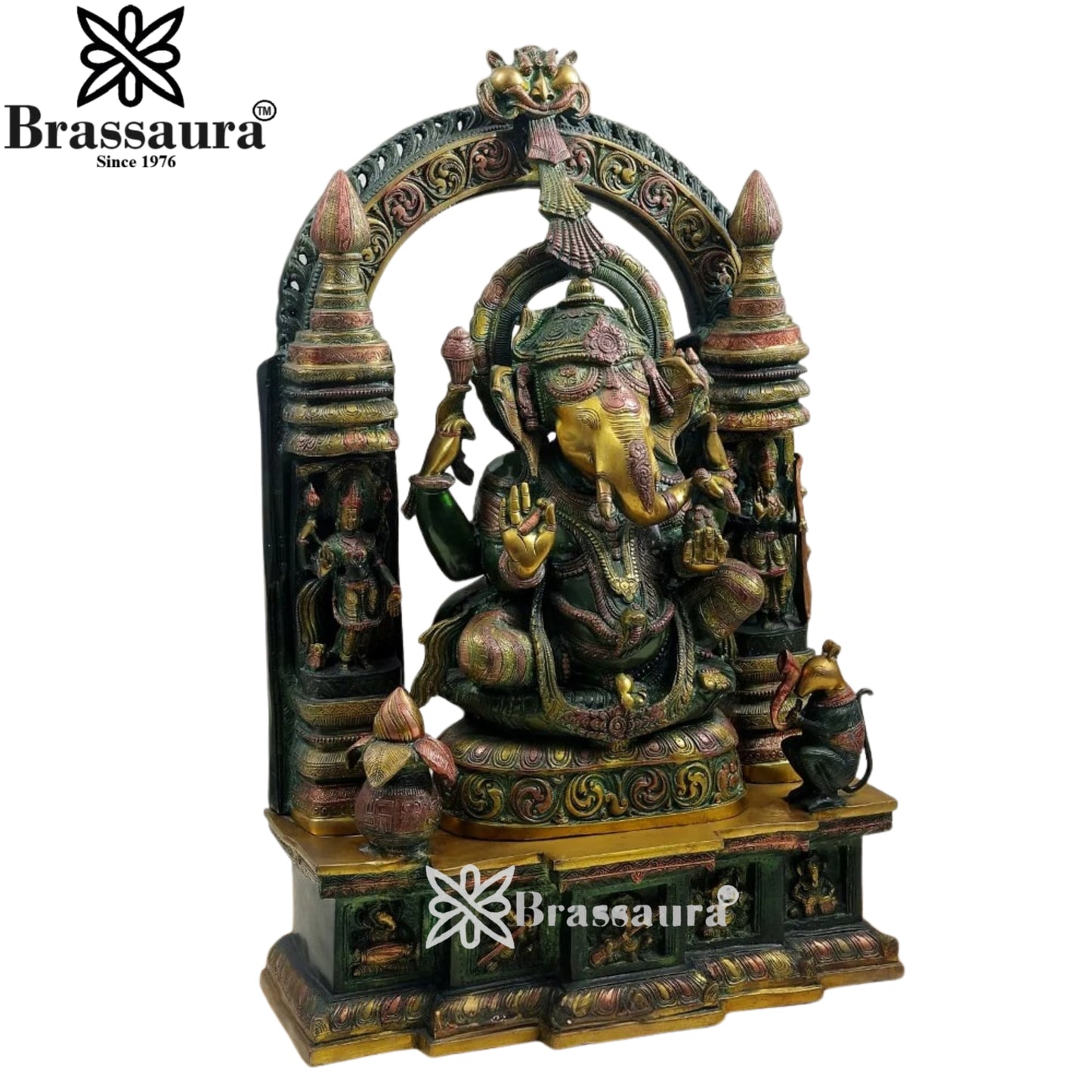 Brass Ring Ganesha Statue Weight 66 Kg And Height 34 Inch