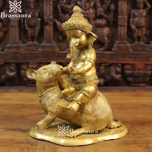 Brass Ganesha On Rat Weight 9.4 Kg & Height 15 Inch