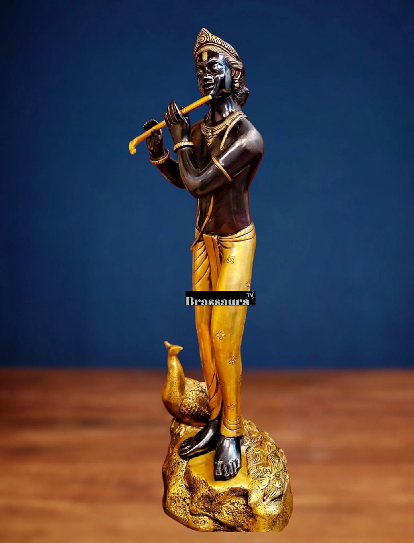 Brassaura™ Krishna Murlidhar Brass Idol – Height 29 Inches & Weight 18 Kgs | Black & Gold Finish