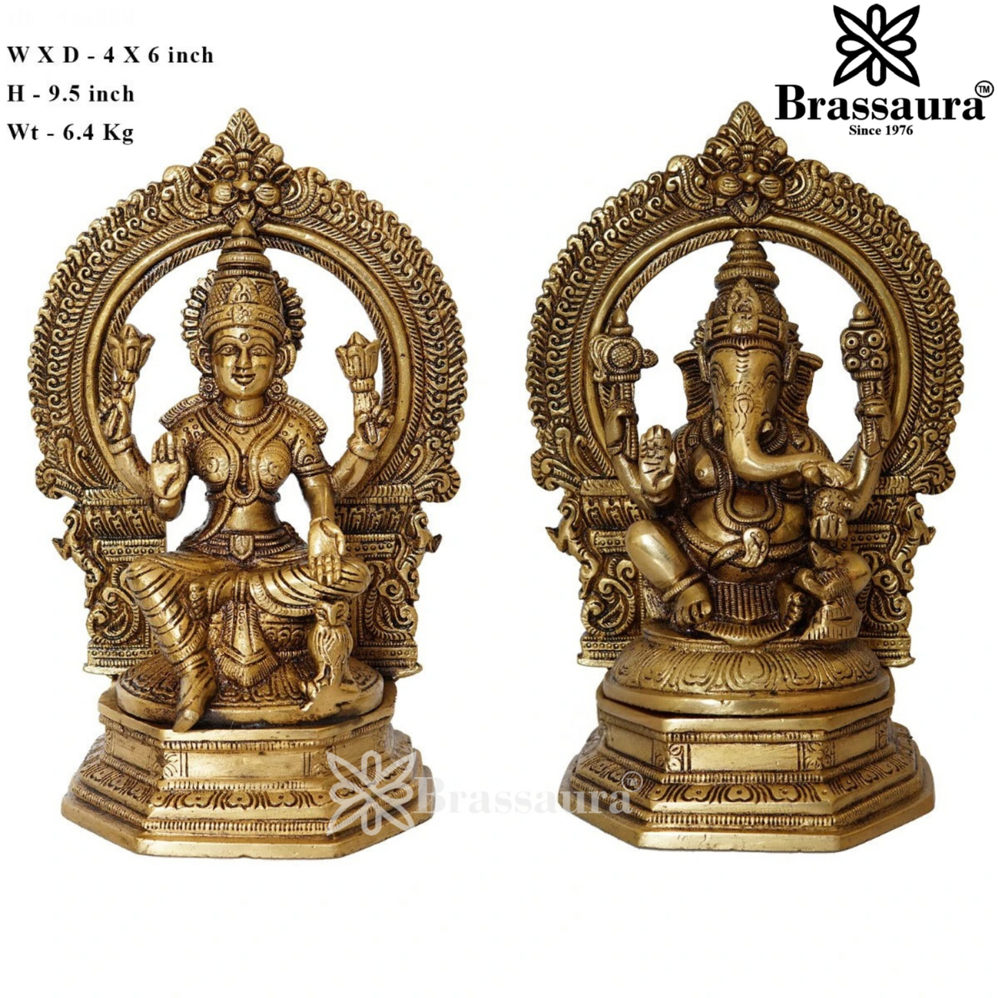 Brassaura™ Brass Laxmi Ganesh Statue – Height 9.5 Inches & Weight 6.4 Kgs | Hindu God Murti