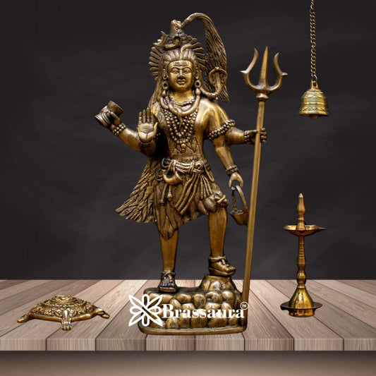 Brassaura™ Brass Lord Shiva Murti – Height 23 Inches & Weight 13 Kgs | Puja Idol for Temple & Gifting