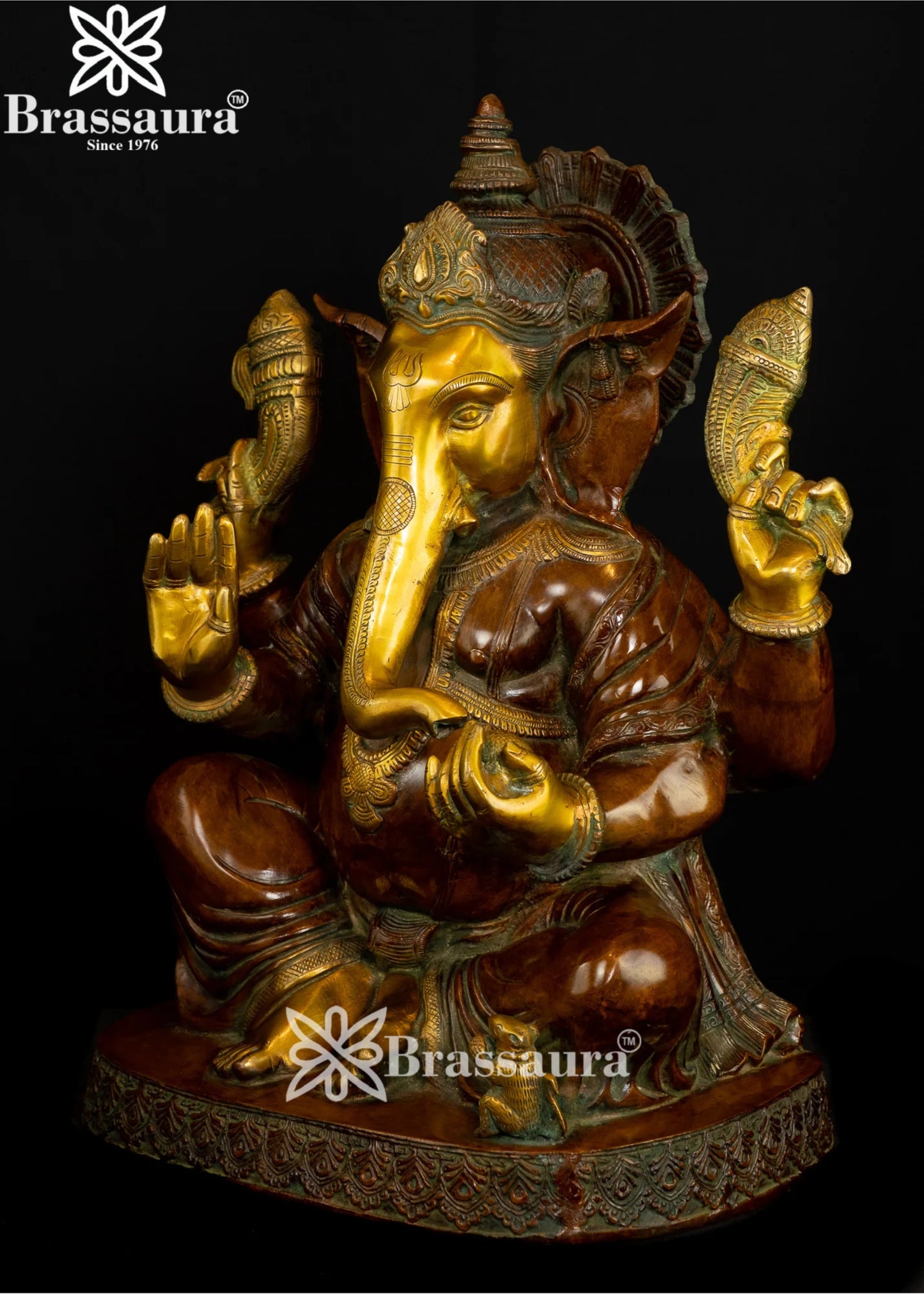 Brass Ring Ganesha Statue Weight 24.5 Kg And Height 20.5 Inch