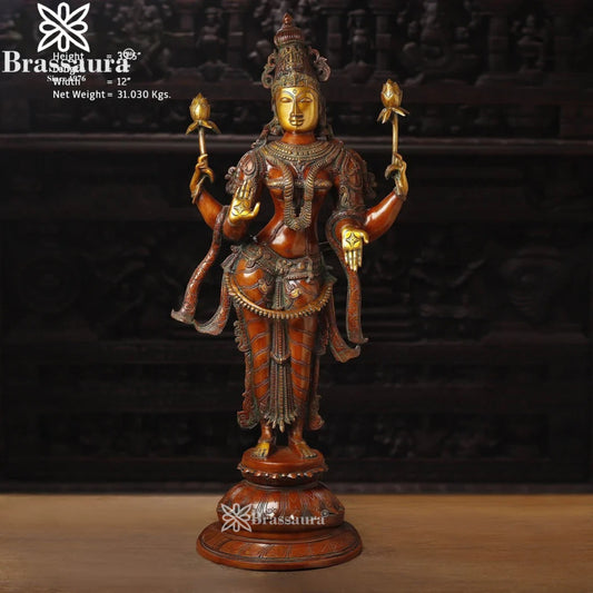 Brassaura™ Sacred Brass Laxmi Murti – Height 39. 5 Inches & Weight 31.07 Kgs | Spiritual Home Idol
